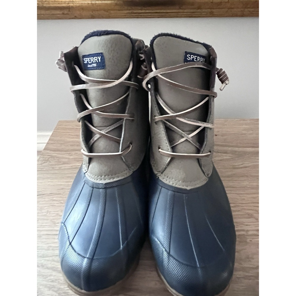 Women's Sperry Duck Boots Womens 7 Gray Navy Blue O1